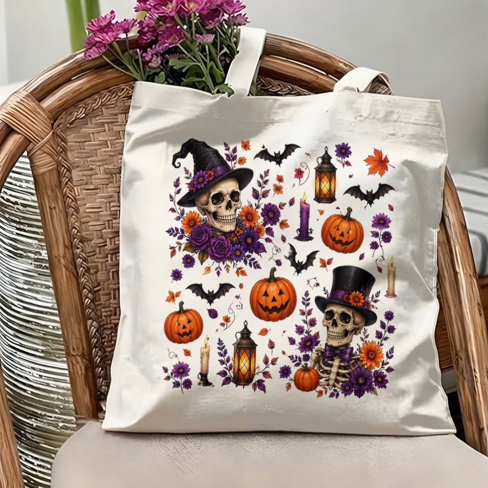 Tote Bag Canvas Print - 스푸키 할로윈 해골 마녀 모자 캔버스