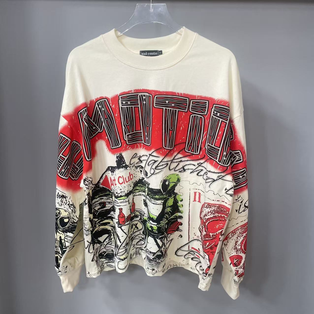 Street Fashion Tshirt - 고품질 디자이너 MIXED-EMOTION 긴팔 티셔츠 100%