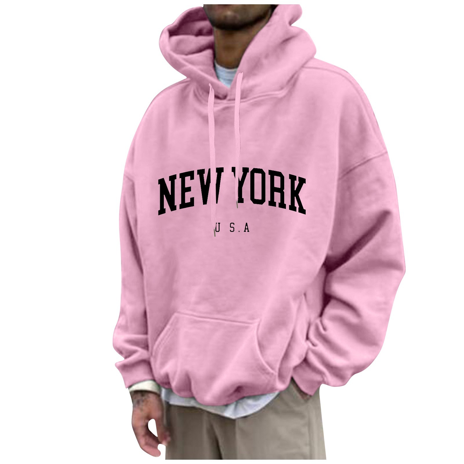 High Street Fashion New York - 뉴욕 프린트 남성용 후드티, 클래식 심플