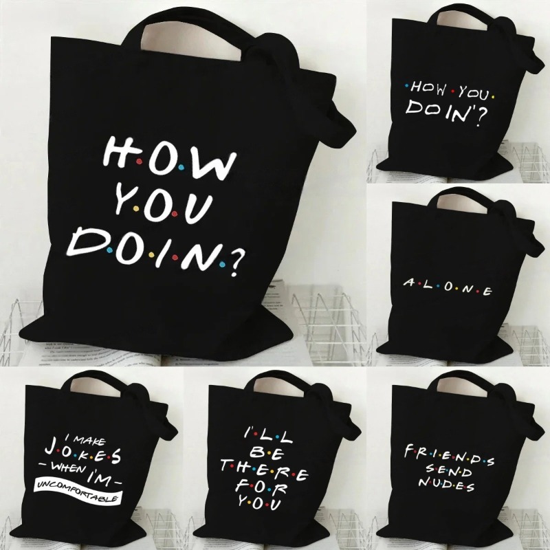 Tote Bag Canvas Print - 친환경 블랙 '하우 유 두잉 프렌즈'