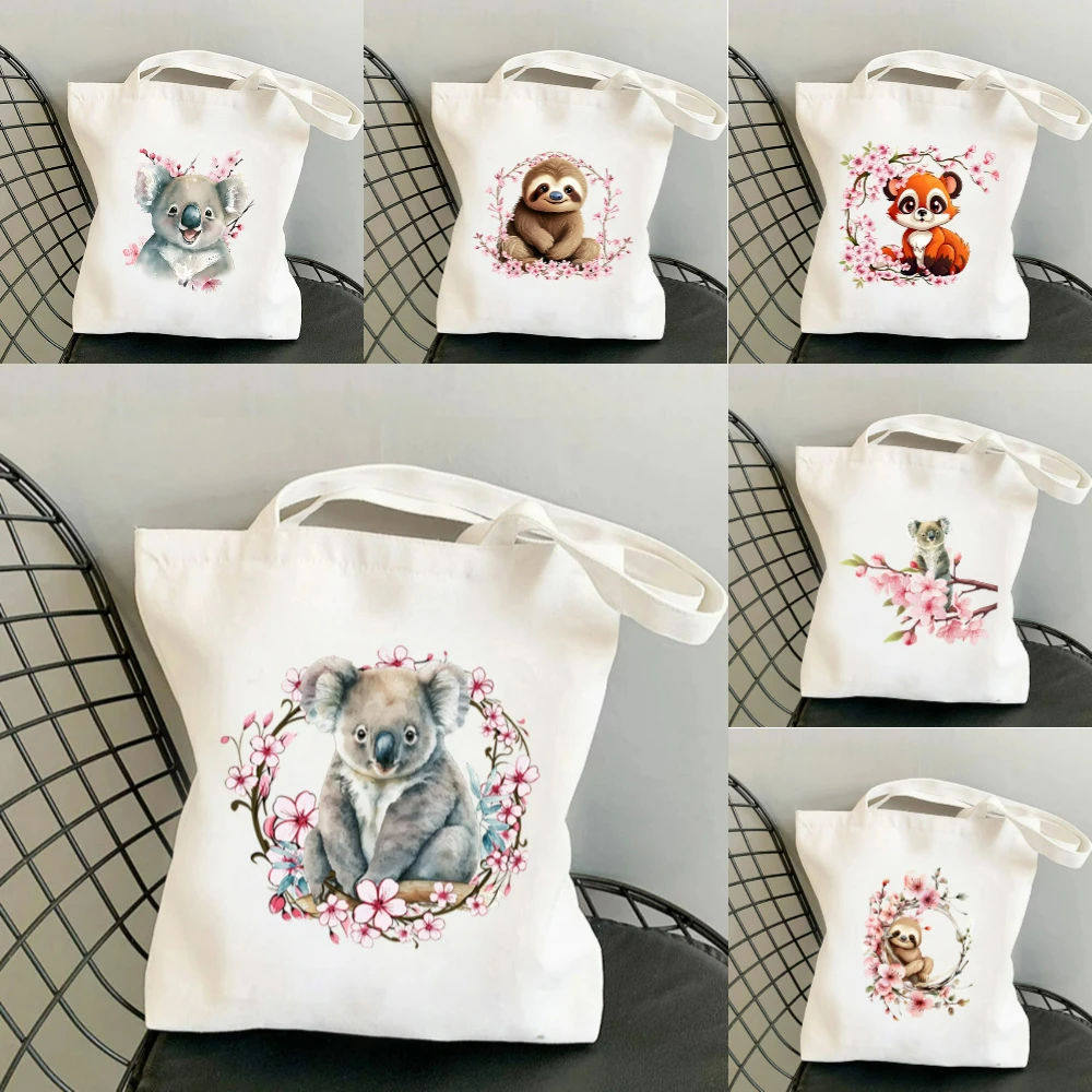 Tote Bag Canvas Print - 1pc 코알라 벚꽃 프린트 캔버스 토트