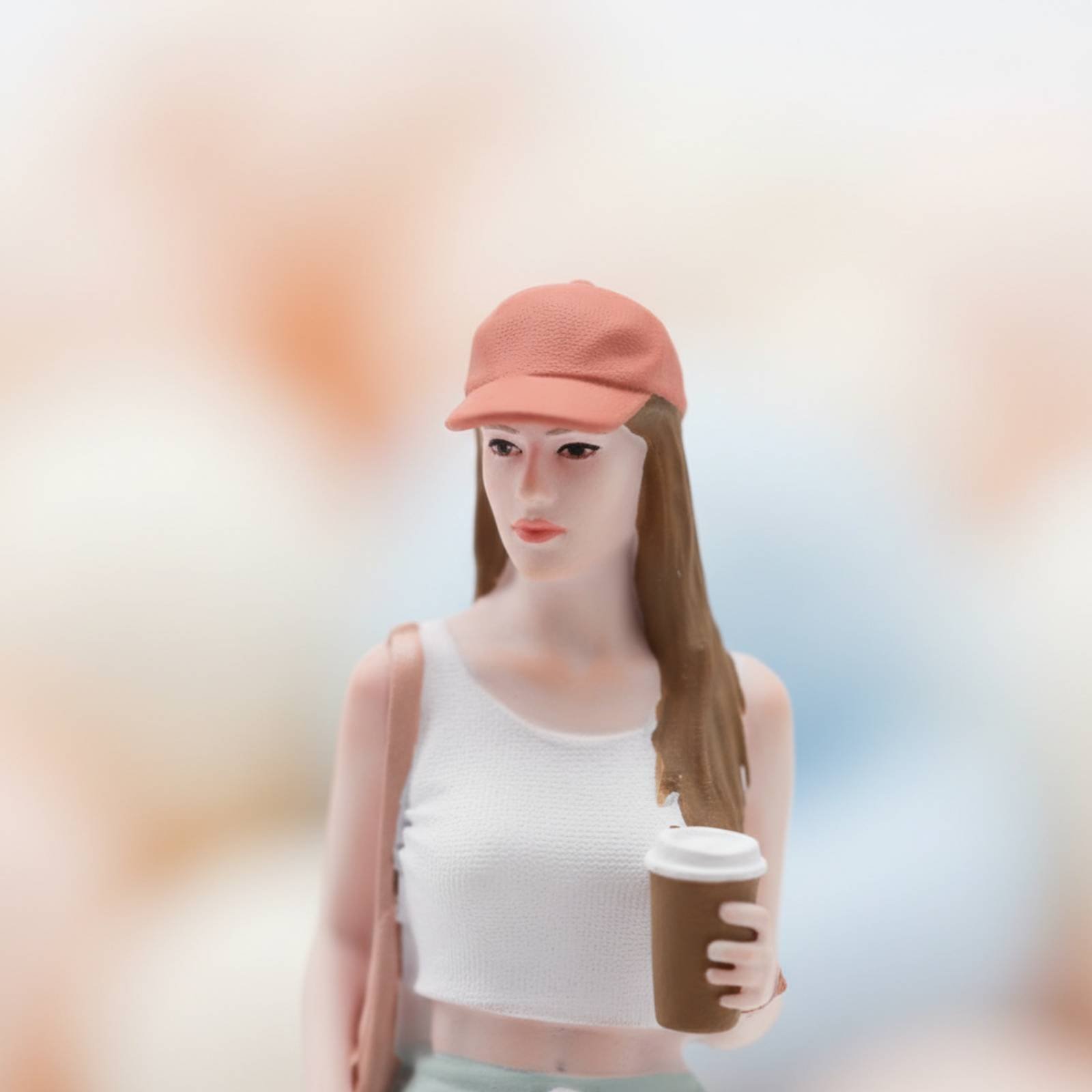 Street Fashion Pose - 커피를 든 소녀 피규어, 화려한 거리