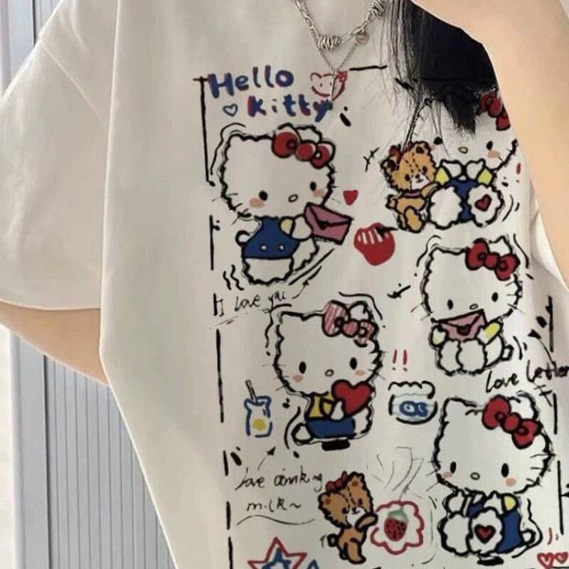 Street Fashion Tshirt - 반팔 여름 헬로키티 그래피티 프린트 티셔츠