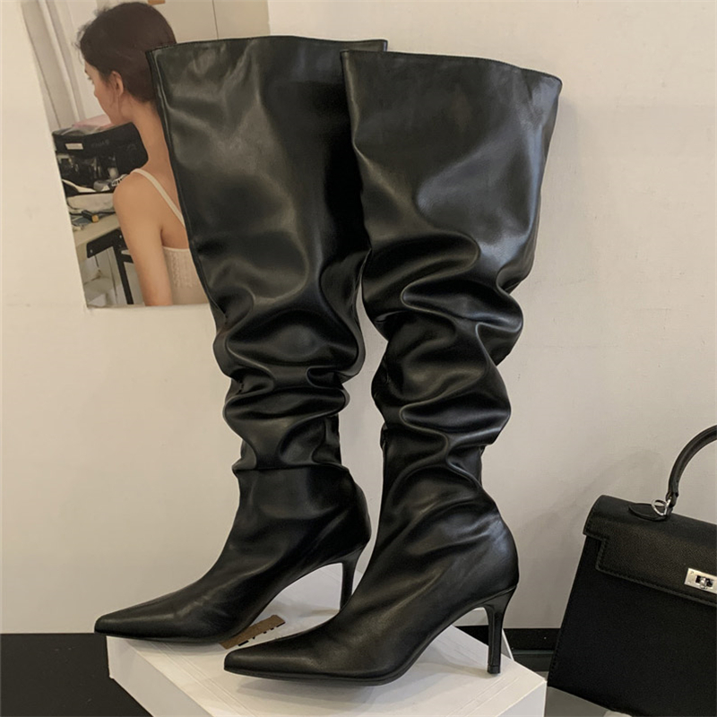 2026년 겨울 디자인 플리츠 포인티드 토 여성 롱 오 - Street Fashion Designers 리뷰 및 가격
