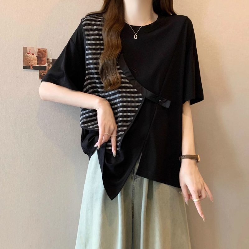 대비 패치 워크 느슨한 가짜 투피스 한국 탑 여름 새로 - Street Fashion Youth 리뷰 및 가격