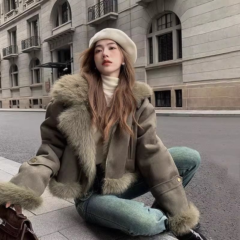 여성 모델 요정 가을 겨울 탑 코트 스웨이드 오토바이  - Street Fashion China Models 리뷰 및 가격
