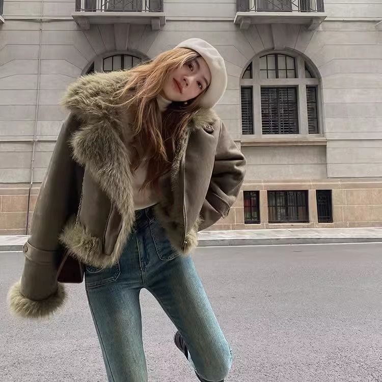 여성 모델 요정 가을 겨울 탑 코트 스웨이드 오토바이  - Street Fashion China Models 리뷰 및 가격