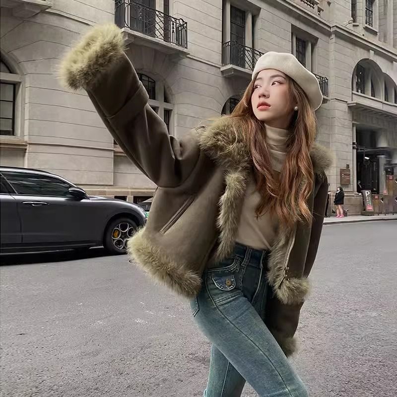 여성 모델 요정 가을 겨울 탑 코트 스웨이드 오토바이  - Street Fashion China Models 리뷰 및 가격