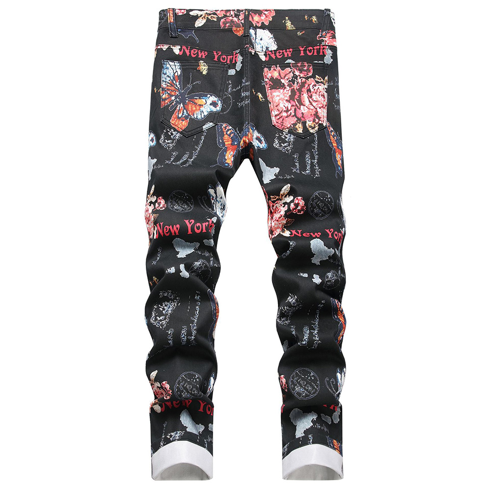 남성 디지털 프린트 청바지 패션 꽃 나비 뉴욕 팬츠 블 - High Street Fashion New York 리뷰 및 가격