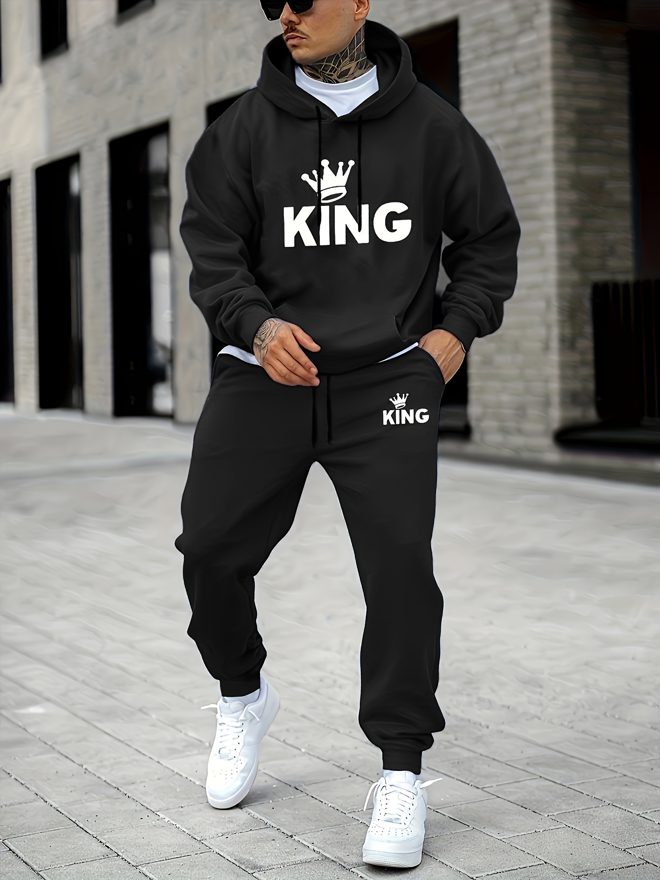 남성용 KING 크라운 프린트 트랙수트 2피스 세트,  - Street Fashion Outfit 리뷰 및 가격