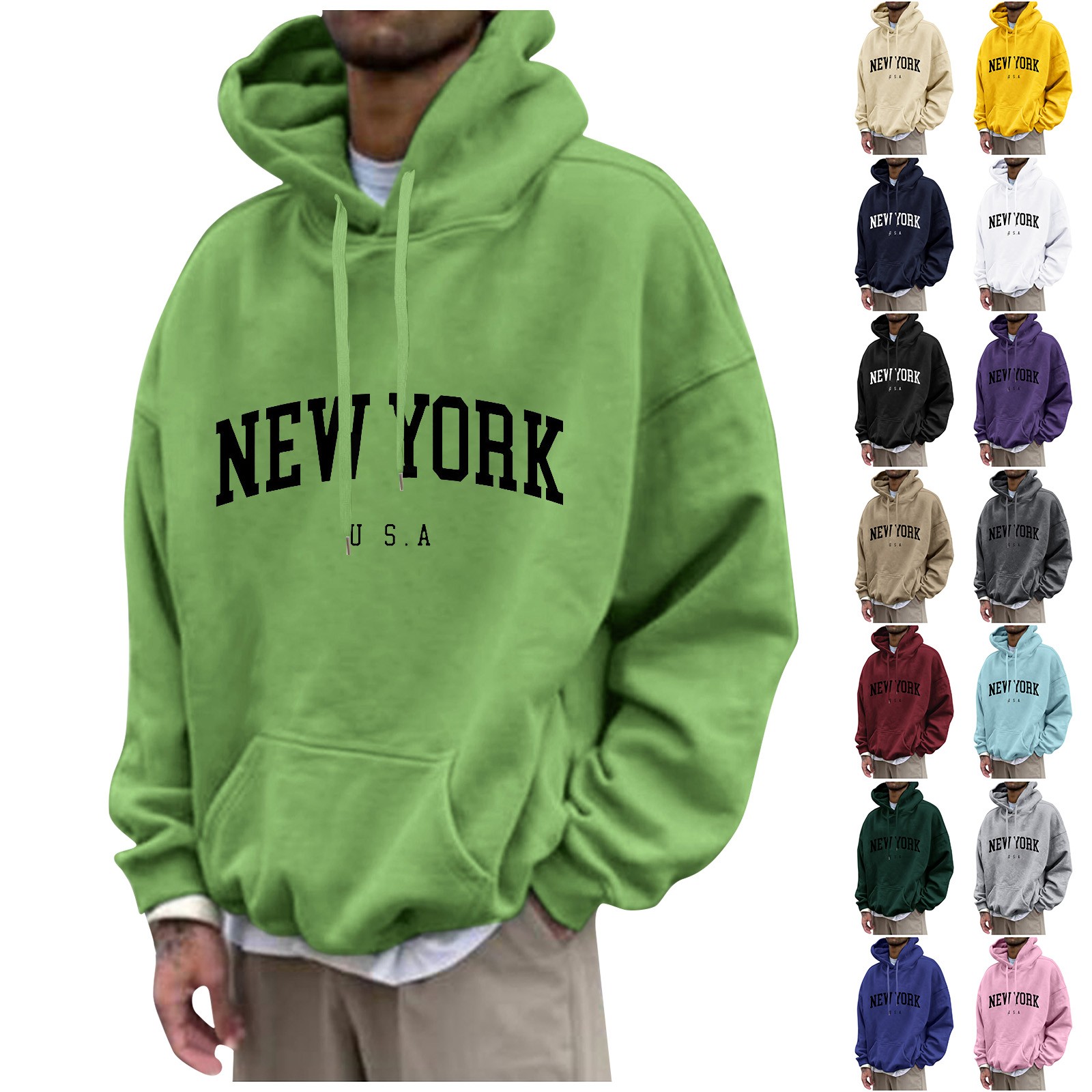 뉴욕 프린트 남성용 후드티, 클래식 심플 운동복, 하라 - High Street Fashion New York 리뷰 및 가격