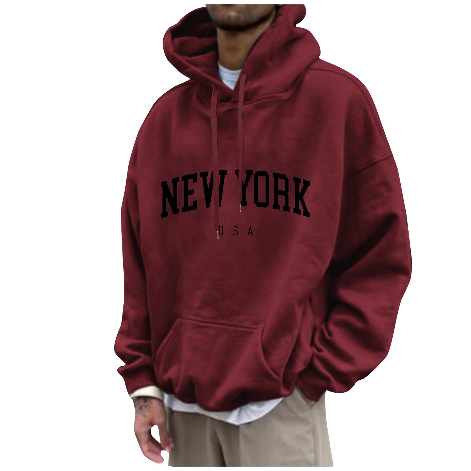 뉴욕 프린트 남성용 후드티, 클래식 심플 운동복, 하라 - High Street Fashion New York 리뷰 및 가격