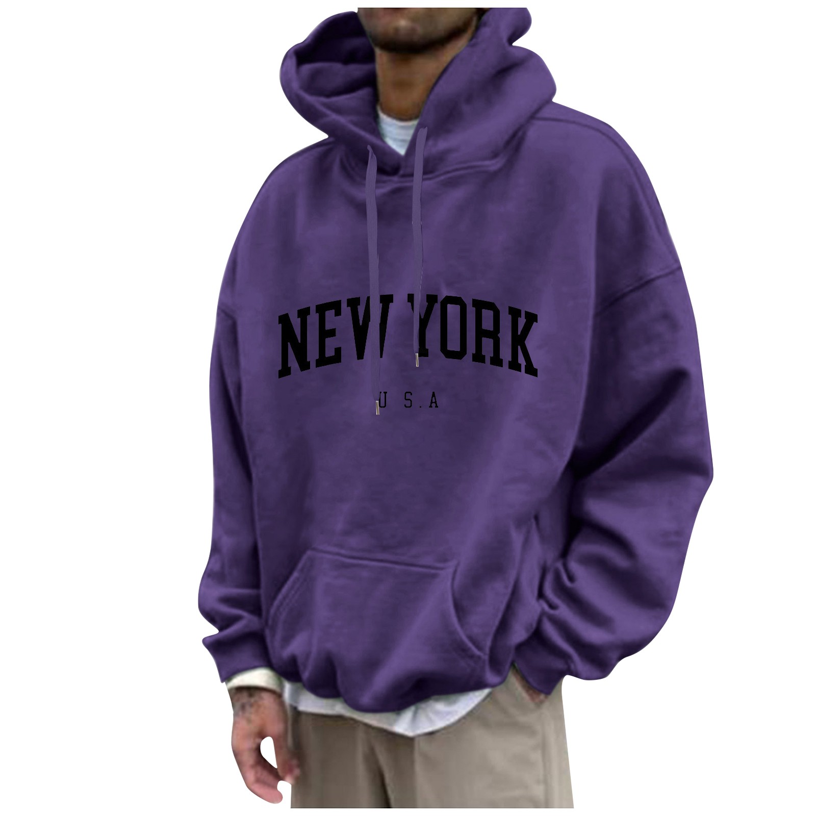 뉴욕 프린트 남성용 후드티, 클래식 심플 운동복, 하라 - High Street Fashion New York 리뷰 및 가격