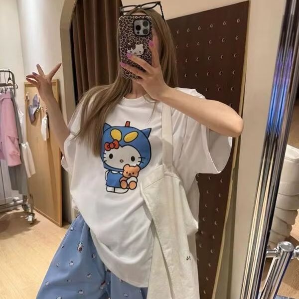 반팔 헬로 키티 프린트 티셔츠 산리오 여성 여름 새로운 - Street Fashion Tshirt 리뷰 및 가격
