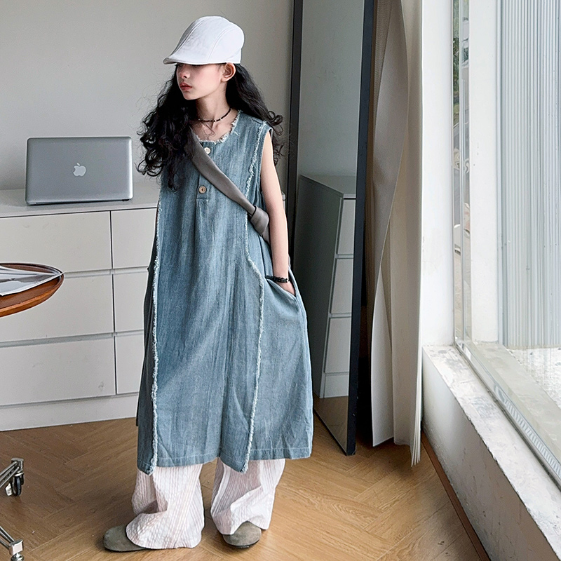 느슨한 스타일 키즈 럭셔리 여름 데님 드레스 10 대  - Street Fashion Outfit 리뷰 및 가격