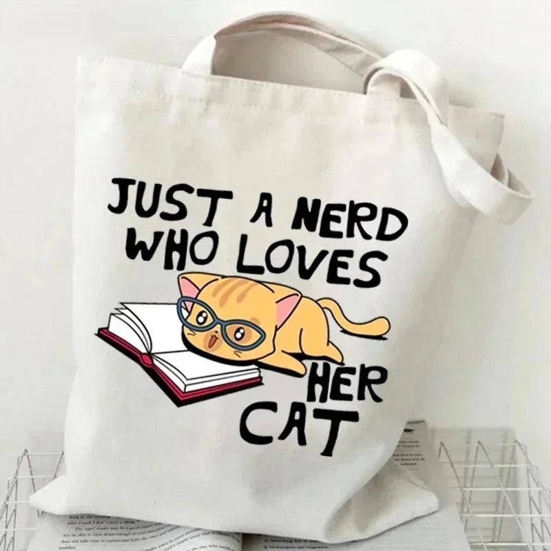 고양이와 책 캔버스 핸드백 여성용 귀여운 고양이 쇼핑백 - Tote Bag Canvas Print 리뷰 및 가격