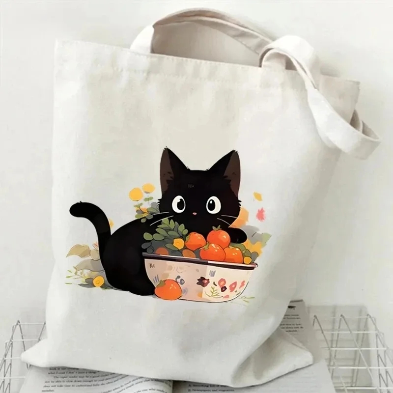 고양이와 책 캔버스 핸드백 여성용 귀여운 고양이 쇼핑백 - Tote Bag Canvas Print 리뷰 및 가격