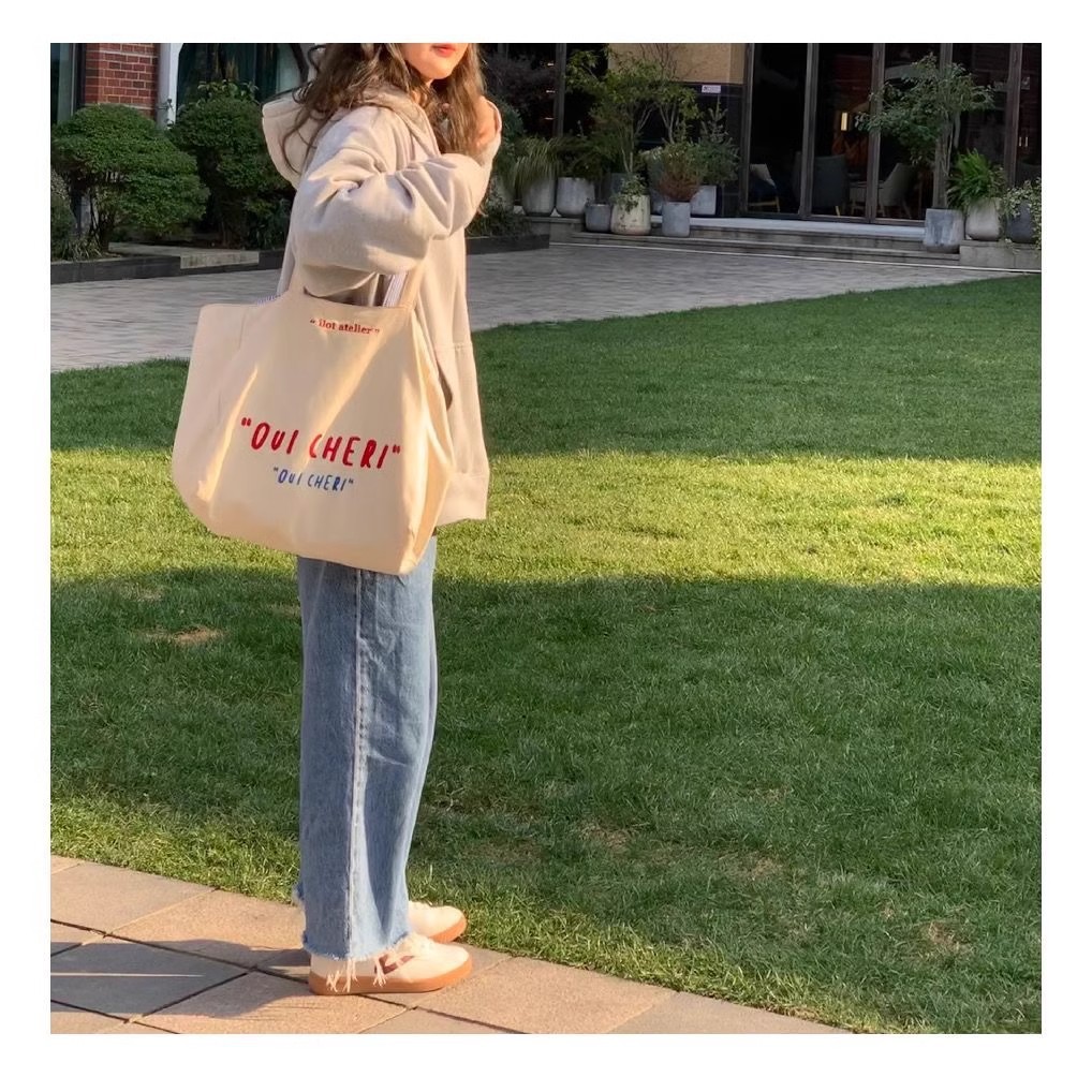 다용도 더블 스트라이프 자수 토트백 - 여성용 대용량  - Tote Bag Canvas Print 리뷰 및 가격
