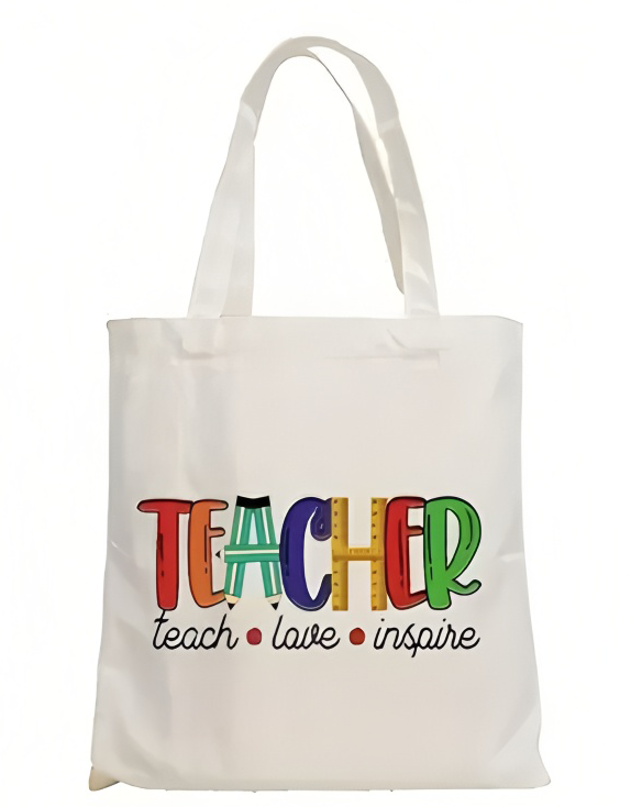컬러 블록 교사용 레터링과 학용품이 있는 해바라기 프린 - Tote Bag Canvas Print 리뷰 및 가격