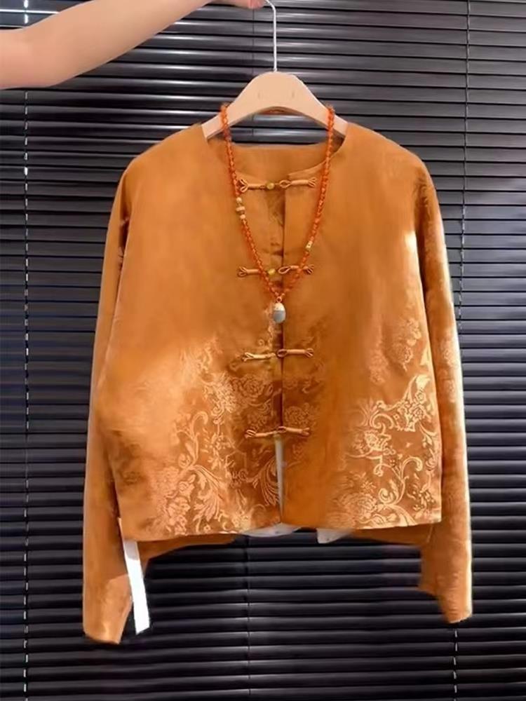 새로운 고급 새틴 오렌지 꽃무늬 자수 송진 탑 중국 스 - Street Fashion In Chinese 리뷰 및 가격